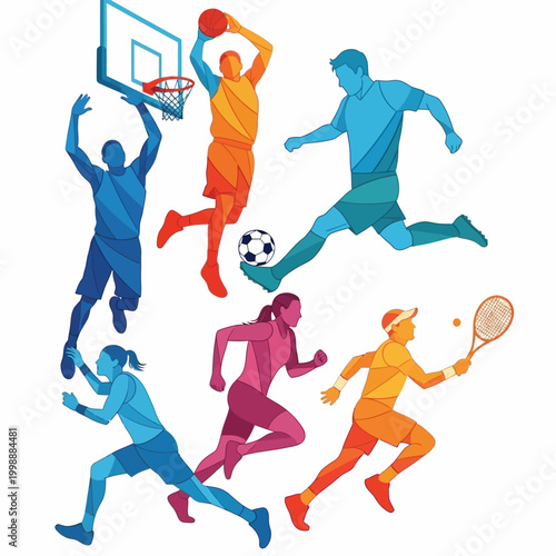 Diverse Athletes Showcase Various Sports Activities in Dynamic Illustration