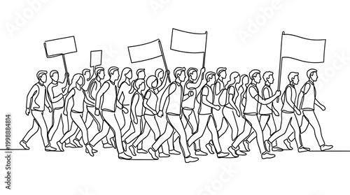 Group of people protesting with blank signs sketch.