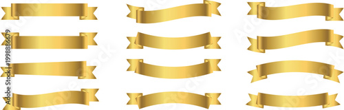 golden banners ribbons & flag set. Ribbon Banner in modern simple flat design