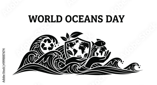 World Oceans Day vector illustration promoting marine life conservation and environmental protection awareness graphic design