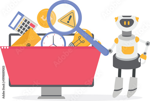 Robot analyzing medical files with a magnifying glass