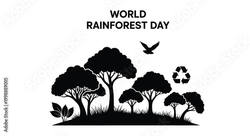 World rainforest day vector graphic illustration celebrating nature conservation and environmental awareness with trees