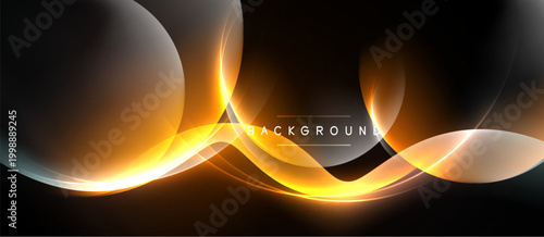 Abstract design features flowing golden light curves over dark background. Elegant, modern aesthetic suitable for digital projects.