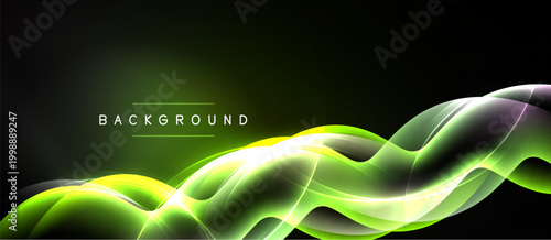 Abstract waves, vibrant green hues, dark background. Smooth lines create dynamic visual effect. Modern design element.