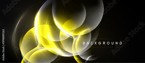 Abstract yellow glowing shapes over dark background. Smooth curves create dynamic visual effect. Modern design element.