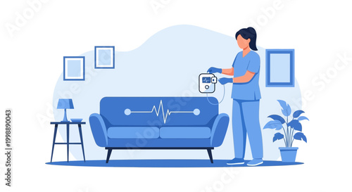 Nurse checking vital signs on a patient at home, healthcare concept