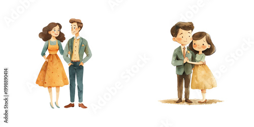 couple celebrate wedding anniversary watercolor vector illustration