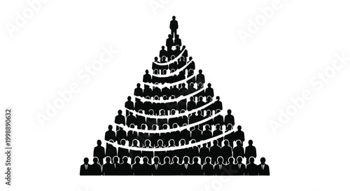 Pyramid of people illustrates a corporate hierarchy and organizational team structure.