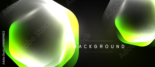Abstract design features vibrant green, yellow gradients. Shapes overlap dark background creating modern aesthetic. Text reads background.