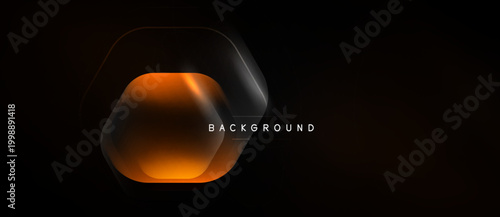 Dark abstract design features glowing orange hexagon shape. Minimalist composition with subtle gradients, modern aesthetic.