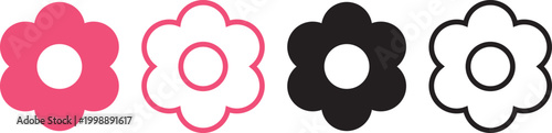 Floral black pictogram in trendy flat style. daisy flower set. decorative elements. Spring summer decoration element. Groovy hippy daisy flowers. flowers silhouette. flower icon