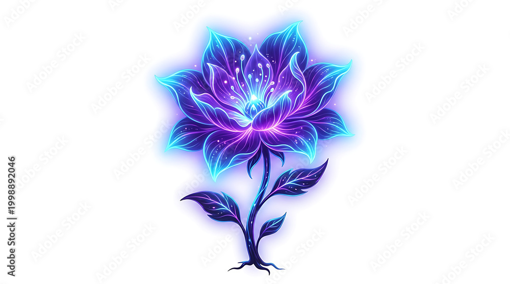 Obraz premium Magical Glowing Bioluminescent Fantasy Flower Neon Blue Purple Art