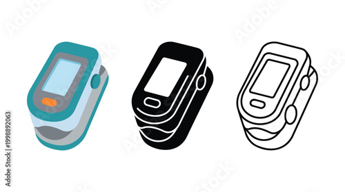 Finger pulse oximeter icons showing oxygen saturation and heart rate.