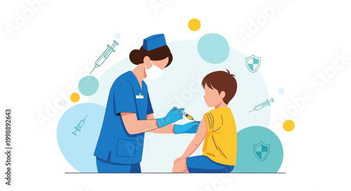 Nurse giving vaccination to a child, healthcare concept illustration