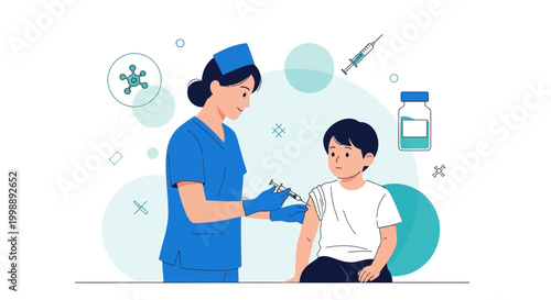 Nurse giving vaccination to a child, medical concept, healthcare, prevention, immunization