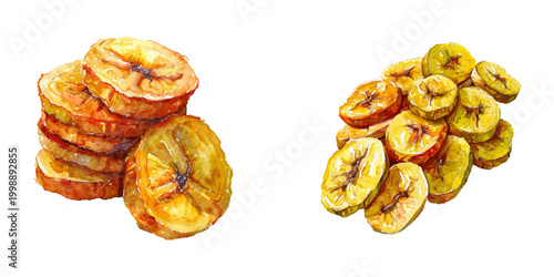 fried plantains watercolor vector illustration