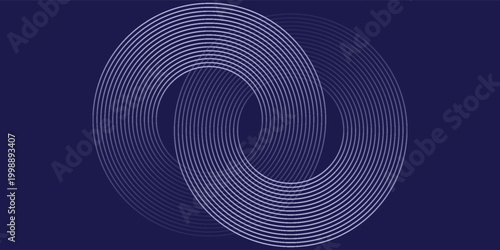 Garis geometri berpendar biru abstrak pada latar belakang biru gelap. Pola garis lingkaran biru mengkilap modern. Futuristik konsep teknologi. Jas untuk sampul, poster, spanduk, header, situs web