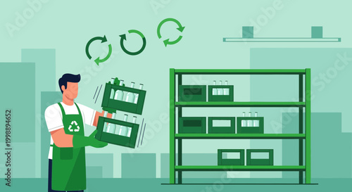 Recycling worker sorting batteries for eco-friendly disposal and reuse in a warehouse