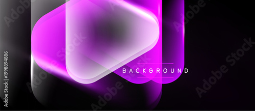 Abstract vibrant shapes overlap, creating glowing purple effect. Dark background emphasizes luminosity, modern design element.