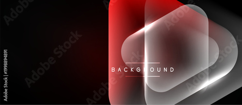 Abstract design features flowing red, white layers. Text BACKGROUND centered within shapes. Dark backdrop creates contrast, modern aesthetic.