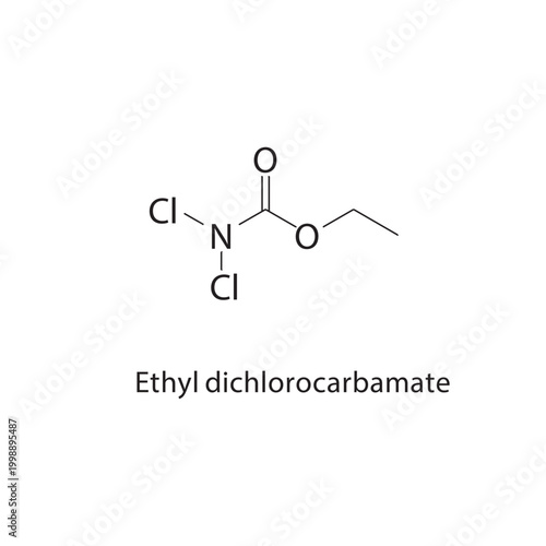 Ethyl dichlorocarbamate skeletal structure. carbamate compound schematic illustration. Simple diagram, chemical formula.
