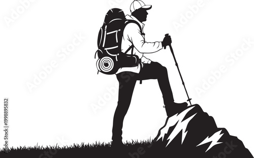 Mountain Climber Hiking Silhouette Adventure and Outdoor Exploration Concept
