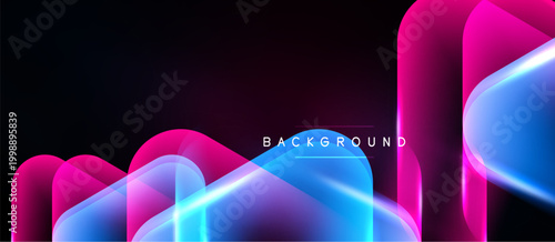 Abstract vibrant design. Flowing shapes blend pink, blue hues against dark backdrop. Modern, dynamic visual composition.
