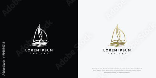 Elegant Sailboat Logo Design on Black and White Backgrounds