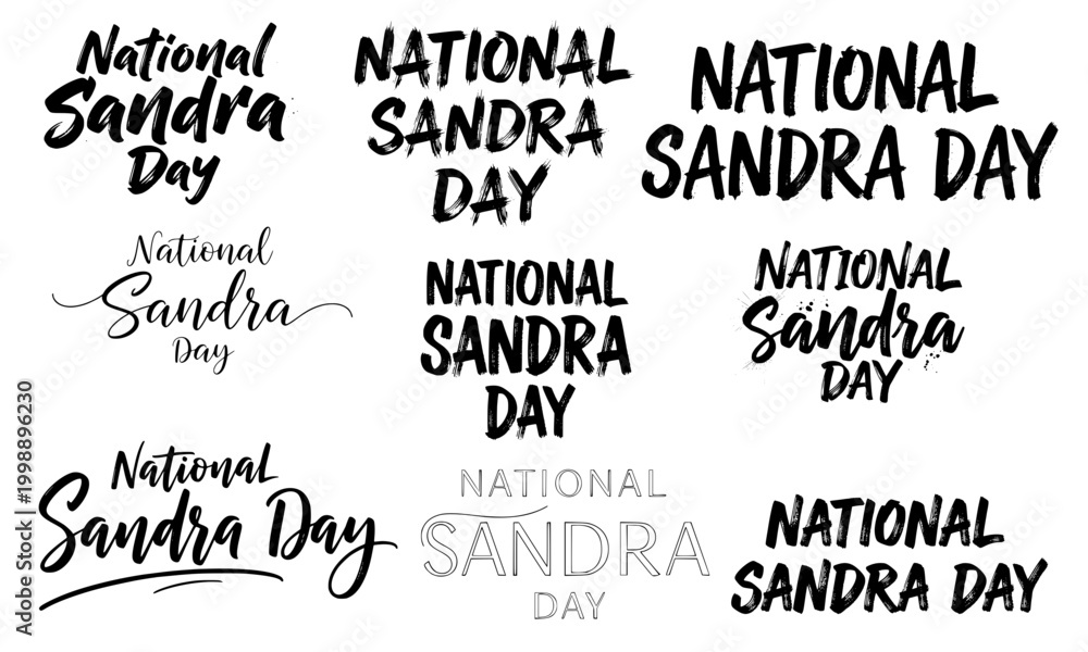 Obraz premium National Sandra Day typography collection in eight diverse lettering styles including brush script, bold block and grunge distressed text, versatile name holiday celebration design set