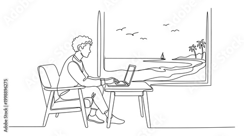 A man sitting in a chair working on a laptop computer.