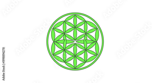 Sacred Geometry Flower of Life Symbol, Green Geometric Pattern, Spiritual Icon