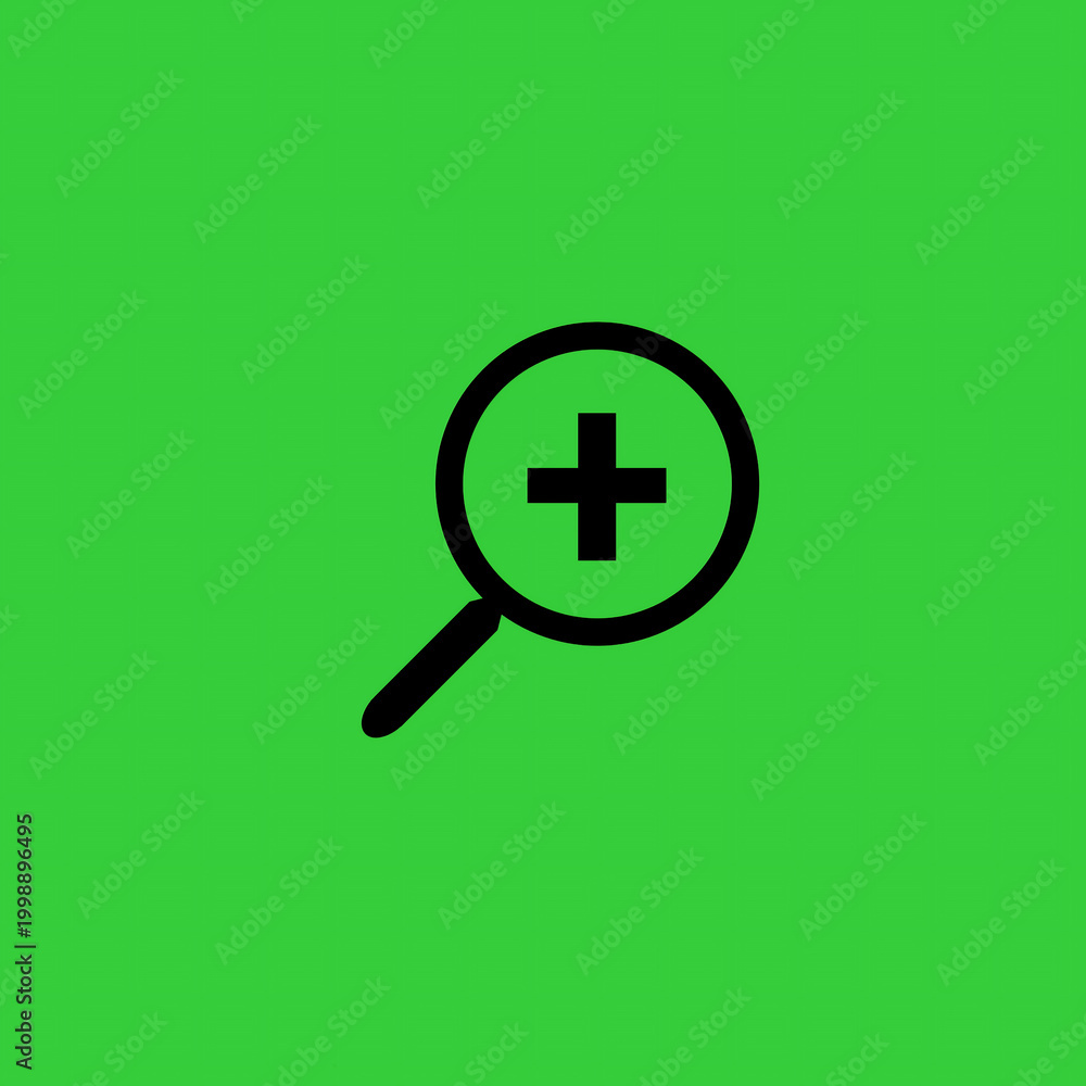 Obraz premium Simple flat design icon of a magnifying glass with a plus sign, representing zoom in functionality or content enlargement in user interfaces and digital applications