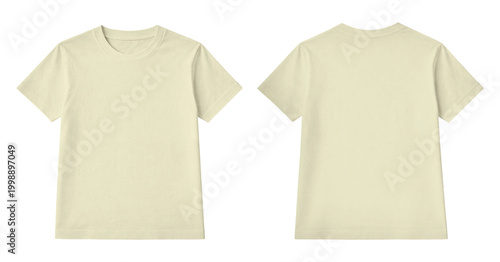 Ivory Cream Cotton T-Shirt Mockup Front and Back Isolated on Transparent Background