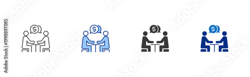 Negotiation Icon Set with Multiple Styles in Line, Blue color and Glyph vector icons