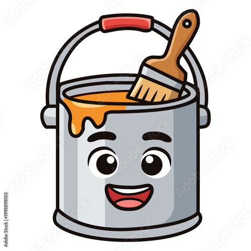 Cute Happy Paint Bucket and Brush Sticker