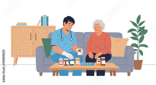 Nurse Helping Elderly Woman with Medication at Home