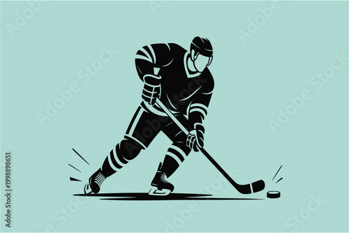 Vector illustration of a hockey player in action skating with a puck