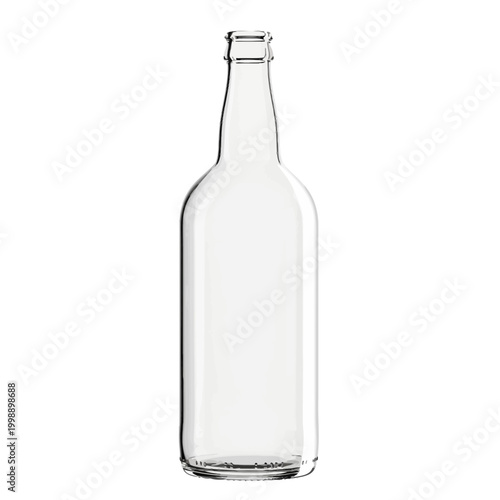 Transparent empty glass bottle for beverages isolated on a white background with no label product photography high quality