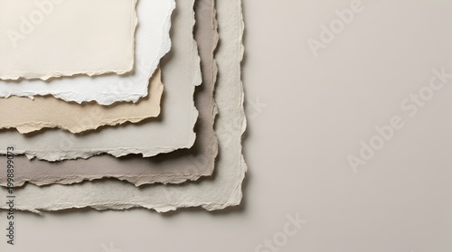 Layered Textured Torn Paper Sheets with Deckle Edges in Neutral Earthy Tones