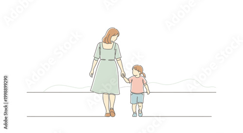Cuadro en lienzo Woman and child walking together outside.
