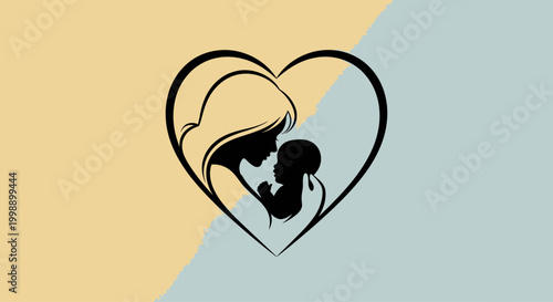 Mother and child love heart symbol.