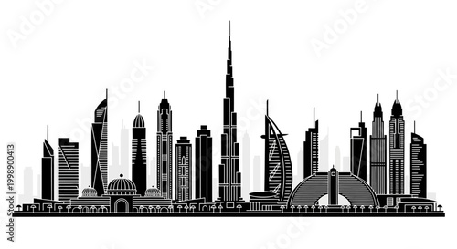 Dubai City Skyline Silhouette Vector Illustration ? Modern Urban Design