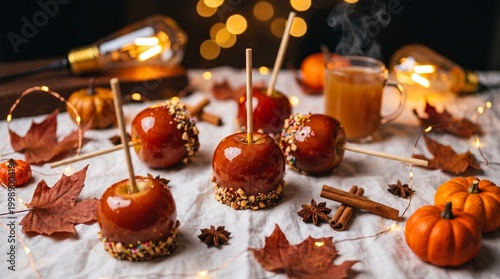 Seasonal Holiday Food Us Uk Canada British Bonfire Night Toffee Apples on Sticks with a