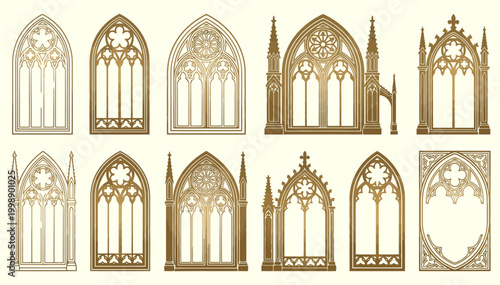 Cuadro en lienzo Set of elegant gothic arched window frames