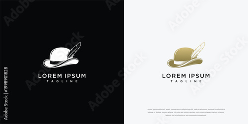 Hunting Hat With Feather Logo On Black and White Background