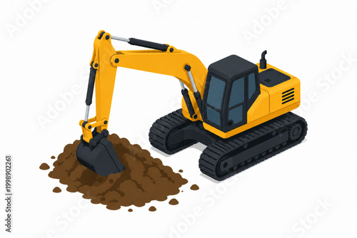 Tracked Excavator Digging Dirt Pile, Heavy Construction Machine in Action