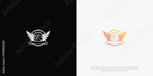 Basketball Emblem With Wings And Banner