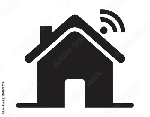 Black silhouette of a house with wireless signal icon representing smart home technology and connectivity