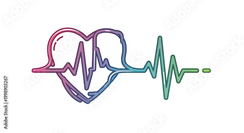 Heartbeat EKG Line Heart Symbol Health Care Medical Cardiology Pulse Symbol Gradient Colors