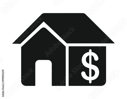 Black silhouette of a house with a dollar sign representing real estate value and financial investment
